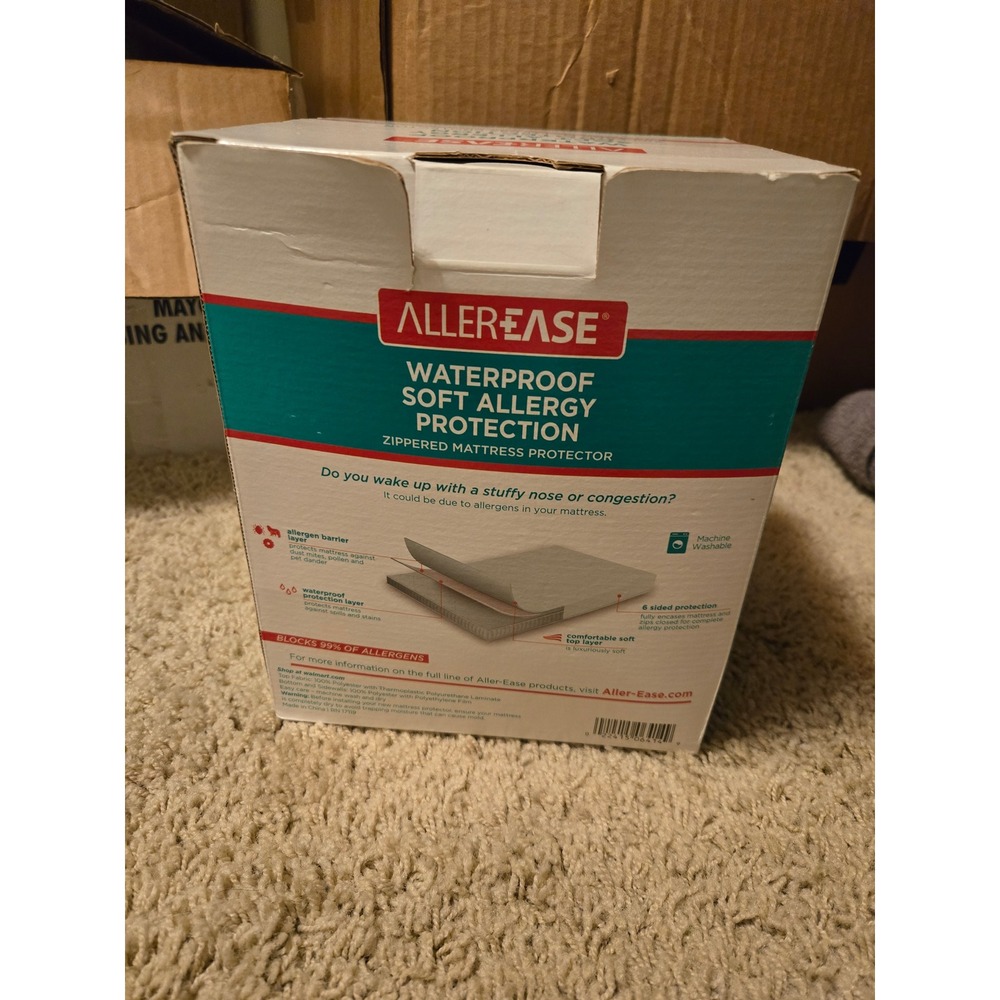 Allerease Queen Waterproof Zippered‎ Mattress Protector Allergy Protection White - Picture 3 of 4